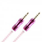 Wholesale Auxiliary Music Cable 3.5mm to 3.5mm Wire Cable with Metallic Head (Hot Pink)